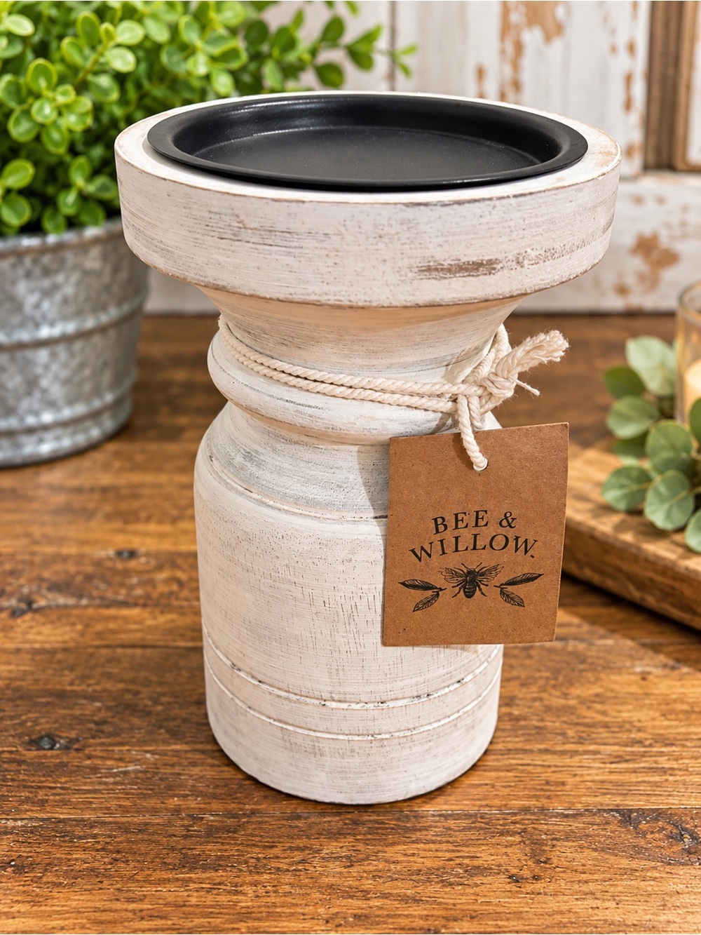 Bee & Willow Cream Distressed Wood Candle Pedestal